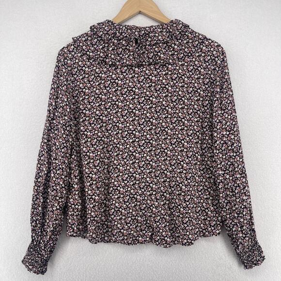 & OTHER STORIES Blouse 6 Paris Atelier Ditsy Floral Ruffled Shell Button Black - Picture 2 of 11